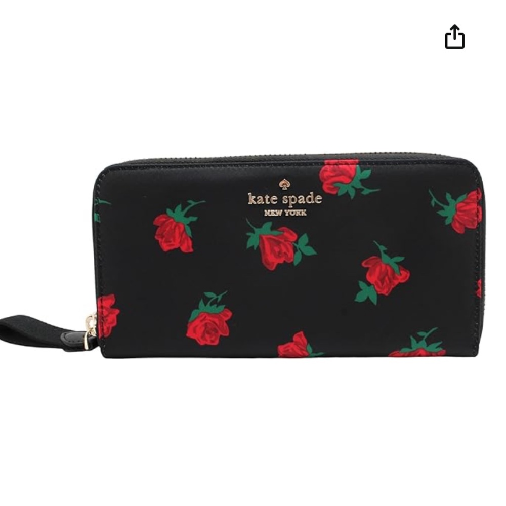 NEW Kate Spade Chelsea Rose Toss Printed Large Continental Wallet KE616 BLACK